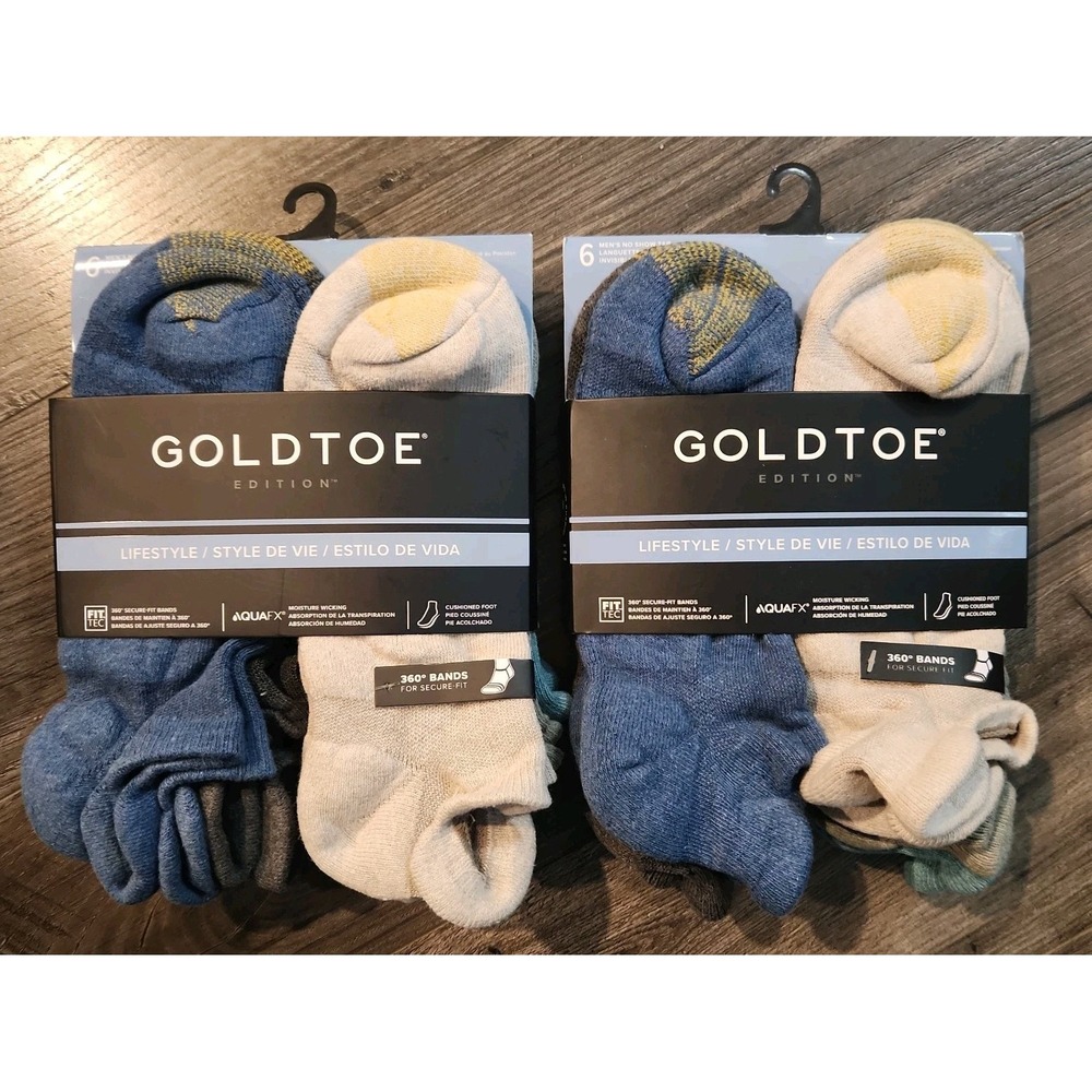 2 GoldToe Edition Sport Hiker Mens No Show Socks Cushioned 12 Pack Blue Grey New
